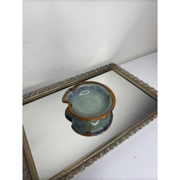 Vintage Studio Pottery Ceramic Blue Green and Brown Spoon Rest , Pottery Stoon - Picture 7 of 10